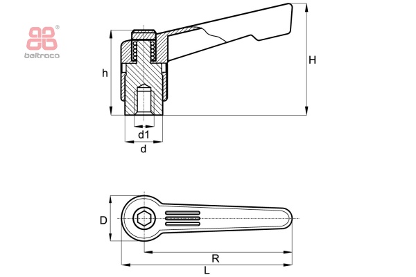 Verstelbare klemhendel moer R-65 - M6