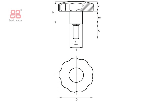 Sterknop met gegalvaniseerde draad D-50 mm - M8