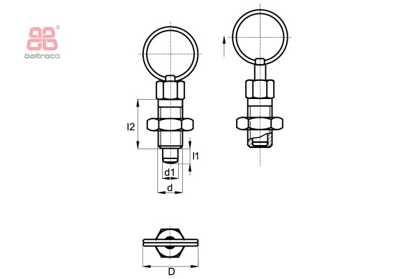 Indexeer plunjer met trekring D-24mm - d-M10