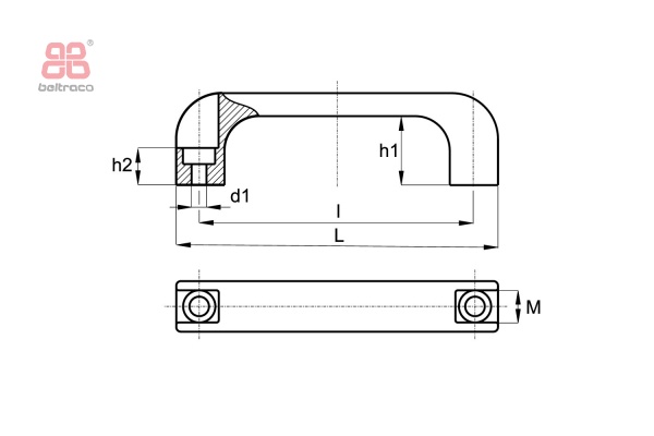 Beugelgreep L-151mm I-132 mm d1-8,5mm met doorlopend gat